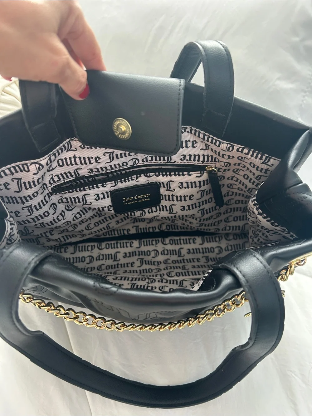 Juicy Couture Black Quilted Logo Tote with Gold Chain Charm